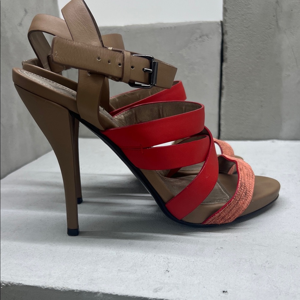 Lanvin Red and Tan Strappy Heels
